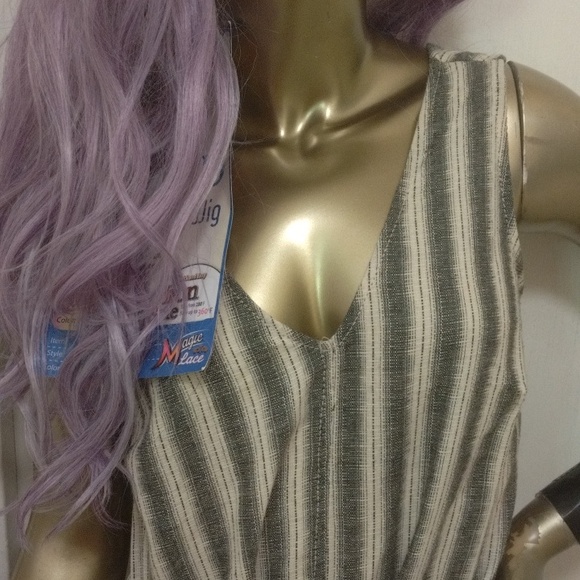 Mac studios gray and black and white striped jumpsuit with belt wide leg - Picture 6 of 13